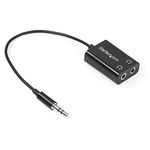 StarTech.com Black Slim Mini Jack Headphone Splitter Cable Adapter - 3.5mm Audio Mini Stereo Y Splitter - 3.5mm Male to 2x 3.5mm Female (MUY1MFFADP)