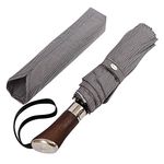 Balios (Designed in UK) Travel Folding Umbrella Lux Hardwood Handle Auto Open & Close Windproof Single Canopy (Houndstooth)