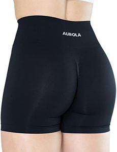 AUROLA Dream Collection Workout Shorts for Women High Waist Seamless Scrunch Athletic Running Gym Yoga Active Shorts,Dark Black,Small