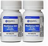 Reliable-1 Laboratories Meclizine 25 mg Generic Bonine Motion Sickness (100 Chewable Tablets Each (2-Pack) - Prevent Nausea, Vomiting, and Dizziness Caused by Motion Sickness