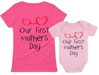 Tstars Our First Mothers Day Mommy and Me Matching Outfits Mom and Baby Shirts Set Mom Pink Medium/Baby Pink 6M (3-6M)