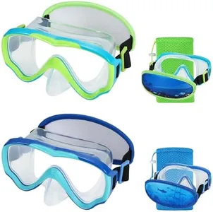 RUIGAO 2PK Kids Goggles Age 6-14, Diving Mask Elastic No TangleStrap, Swimming Goggles with Nose Cover