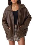 Trendy Queen Womens Leather Jackets Oversized Faux Motorcycle Plus Size Moto Biker Coat Fall Outfits Fashion Clothes 2024, Brown, XX-Large