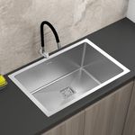 Plantex Premium Stailess Steel Kitchen Sink/Heavy-Duty Sink for Kitchen with 25 Years Warranty by Plantex/Single Bowl Sink with Square Coupling, Hose Pipes and Drain Racks (Matt- 30 x 18 x 9 Inches)