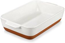 MALACASA 4.8 Quarts Ceramic Baking Dish with Handles, 9 x 13 Inches Casserole Dish, Deep Rectangular Lasagna Pan, Khaki & White Oven Safe Bakeware for Baking, Roasting, Series Tara