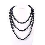 LUOEM Pearl Bead Necklaces 60" Fashion Faux Pearls Long Pearl Necklace (Black)