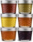 Ash & Roh - Regular Mouth Mini Mason Jars With Lids, Quilted Crystal Style Glass Canning Jars Ideal For Food Storage, Jam, Body Butters, Wedding Favors, Diy Magnetic Spice [100 Ml] (6, Clear)