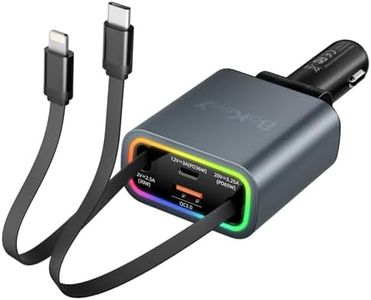 Retractable Car Charger 4 in 1, 131w Cigarette Lighter Adapter USB C, Type C Retractable Fast Charging Car Charger Adapter Multi Port for iPhone16/15/14/13/12/11, Samsung and More