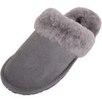 SNUGRUGS Women's Elsie, Open Back Sheepskin Mule Slipper with Cuff, Grey 8 UK / 41 EU