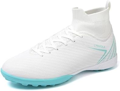 Lynvola Men's Turf Soccer Cleats for Artificial Grass Indoor & Outdoor Football Shoes Lightweight with Superior Traction TF Boots for Training & Matches White US 10
