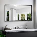 BONEWEI Bathroom Mirror Rectangle 30x48 inch Wall Mounted Black Frame Vanity Mirror for Bedroom,Living Room,Entryway,Chimney,Hangs Horizontal or Vertical