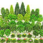 BLEBRDME 60 Pieces Model Trees 1.36-6 inch Mixed Model Tree Train Scenery Architecture Trees Fake Trees for DIY Crafts, Building Model, Scenery Landscape Natural Green