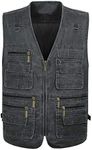 Jade Hare Men's Lightweight Fishing Safari Vest Travel Outdoor Work Sleeveless Jacket Cargo Vests Military Shooting Clothing, Dark Grey Zip, Medium