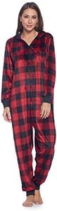 Ashford & Brooks Women's Fleece Hooded One Piece Pajama - Red Buffalo Check - Medium