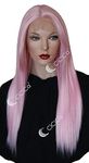 CiCiCa - “KIKI”, Lace Front Wigs, 28 Inches Long Wig, Straight Wig with Side Bangs, Light Pink Wig, Swiss Lace Wig, Premium Heat-Resistant Synthetic Hair Replacement Wigs for Women.