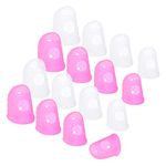 Wisdompro 16 Pcs Finger Tips, 4 Sizes Silicone Thimble Fingertip Grips Finger Protectors Pads Cover for Paper Sorting, Page Turning, Hand Sewing, Money Counting, Guitar Playing - Pink, Translucent