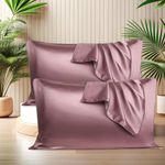 SITTELLA® Set of 2 Satin Silk Pillow Cover and 3 Free Scrunchies with Envelope Closure End and Design, Soft Silk Pillow Case for Hair and Skin (Rose)