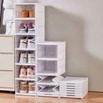 Raawan Portable Shoe Rack 4 Tier – Multi-Functional Storage Cabinet for Heels, Boots, and Sneakers. Collapsible, Folding Organizer with Door for Convenient and Space-Saving Storage