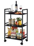 WINSTAR Metal Rolling Trolley with Lockable Wheels | Heavy Duty Multifunctional Metal Frame Cart | Ideal for Home, Kitchen, Bathroom and Office Storage | (Black, 3-Tier Seller Shipped)