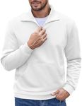 COOFANDY Men's Long Sleeve Quarter Zip Polo Collar Sweater Casual Loose Fit Lightweight Pullover Hoodies White