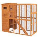 PawHut Large Catio Outdoor Cat Enclosure Weatherproof Cat House with Cat Condo, Indoor Wooden Cat Cage Pet Kennel, 77" L x 38" W x 69" H, Orange