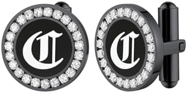 Black Cufflinks for Men Round Onxy Cuff Links Custom Initial Letter Tuxedo Acessories Groomsmen Gifts Father Dad from Wife