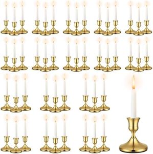 48 Pack Brass Gold Taper Candle Holders Set - Vintage Metal Candlestick Holders Set Candle Holder for Table Centerpiece, Wedding Reception, Festive Christmas Mantel Decoration or Home Decor Gold