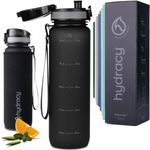 Hydracy Water Bottle with Time Marker -Large 1 Litre BPA Free Water Bottle & No Sweat Sleeve -Leak Proof Gym Bottle with Fruit Infuser Strainer & Times to Drink -Ideal for Fitness Sport & Outdoor