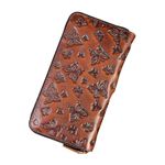 GUZUHUKU 1pcs Women's Long Wallet Vintage Butterfly Genuine Leather Purse Travel Zip Wallet with Removable Wristlet Wallet Case with Credit Card Holder Money Pouch Coin Cash Card Christmas Gift,