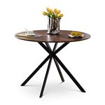 CLIPOP Rustic Brown Round Dining Table 100cm with Black Metal Legs Industrial Wooden Top Kitchen Table for Home Living Room, Dining Room (Brown)