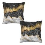 Black and Gold Abstract Marble Throw Pillow Covers 18x18 in Set of 2, Decorative Gold Grey Pillow Case Square Cushion Covers for Sofa Bed Couch Living Room