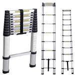 soges 10.5ft Aluminum Telescopic Extension Ladder,12 Steps Extendable Telescoping Ladder with Spring Loaded Locking Mechanism Non-slip Ribbing 330 Pound Capacity EN131 Certified,JF-007-N-CA