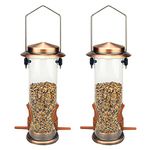 Hanging Bird Feeders Bird Seed Feeder Metal Wild Bird Feeding for Garden 2 Ports Heavy Duty Bird Feeders Weatherproof 2 Packs-Copper