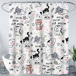 AILONEN Cat Shower Curtain, Cute Cat Cartoon Pet Cat Kitten Bathroom Curtain,Cat Paw Print Cat Lover Bath Curtain 72" W*72" H Polyester Waterproof Bathroom Curtain with 12 Hooks