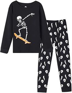 MyFav Boys Pajama Glow in Dark Skull Pjs Long Sleeve Casual Snug Fit Sleepwear, Skull, 7 Years