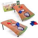 KandyToys Wooden Foldable Bean Bag Toss Garden Games Two Pack | Cornhole Game 2 Player Set | Point System | 12 Beanbags | Outdoor Games