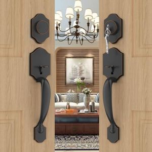 goldenwarm Double Front Door Lock Set, Oil-Rubbed Bronze Double Door Handlewith Dummy, Double Classic Front Door Hardware Set with Reversible Wave Handle Lever, Double Entry Door Lock Set