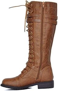 Women's Knee High Riding Boots Lace up Buckles Winter Combat Boots Tan 5.5