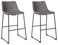 Signature Design by Ashley Centiar 29" Industrial Faux Leather Upholstered Seat Pub Height Barstool Set of 2, Gray & Black