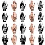 XMASIR 20 Pieces Hand Shape Indian Design Tattoo Stencil for Women Girl Hand Art Temporary Tattoo Sticker Glitter Templates 20 X 10.5cm (hand20-black)