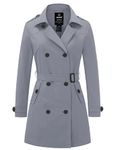 Wantdo Women's Waterproof Double-Breasted Trench Coat Classic Lapel Overcoat Slim Outerwear Coat with Belt Gray M