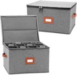 Daomaa Wine Glass Storage Box with Dividers, Stemware Storage Containers for Glassware or Crystal, China Storage Containers Hard Shell, Moving Supplies, Hard Top, Sides and Stackable (2 Pack, Grey)