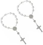 Car Rosary,Bracelet With Cross, 2 Pcs Pendant Prayer Rearview Mirror Auto Rosary Hanging Personalized Car Cross for Bike Car Mirror Hanging Accessories Decor Travels Hanging Pendant (Silver)