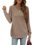 Jescakoo Sweatshirts for Women Long Sleeve Shirts Crewneck Pullover Loose Fit Tops Womens Clothing Trendy 2024 Fall Winter Coffee L