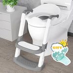 Potty Training Seat with Step Stool Ladder, Gentle Monster Toddler Potty Training Toilet for Kids Boys Girls Baby, Foldable & Comfortable Training Potty Chair Toilet for Child with Anti-Slip Pad(Grey)