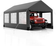 10x20ft Heavy Duty Carport Canopy, Portable Car Tent Garage, with All-Season Tarp Cover, Metal Roof & 4 Sandbags for Car, SUV, Truck & Boat, Grey