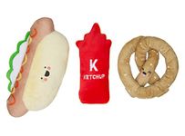 Pearhead Ballpark Dog Toys, Set of 3, Plush Chew Toys for Dogs, Ketchup Pretzel & Hotdog Dog Toy Set, Must Have Pet Accessories for Dog Owners