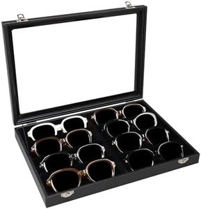 Wudygirl Jewelry Organizer Sunglass Organizer 8 Slot Sunglasses Case with Clear Lid Jewelry Storage Leather Eyeglasses Display Case Eyewear Case for Women Men（8 Grid）