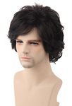 Topcosplay Men's Wigs Black Short Wavy Shaggy Style Layered Cosplay Halloween Costumes Male Wig (Black)