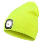 Rechargeable LED Lighted Beanie, Perfect Dad Gifts in Christmas, Stocking Fillers Cap with Light Hands Free Head Torch Unisex Winter Warm Knit Beanie Yellow